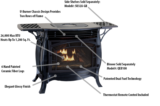 26,000 Btu Dual-fuel Vent-free Gas Stove Fireplace Heater - 1,200 Sq Ft 