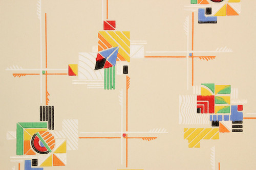 1930s Vintage Wallpaper Bright Tiles and Graphics