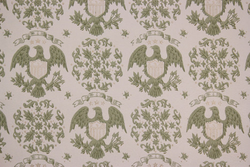 1970s Vintage Wallpaper Eagles and Medallions Americana Gray