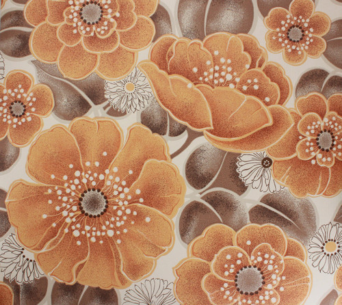1970s Vintage Wallpaper Large Orange Flowers Vinyl