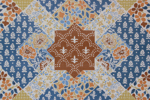 1970s Vintage Wallpaper Quilt Pattern Blue and Brown
