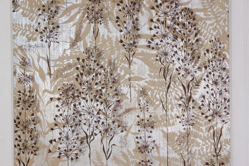 1970s Vintage Wallpaper Brown and Beige Flowers on Foil