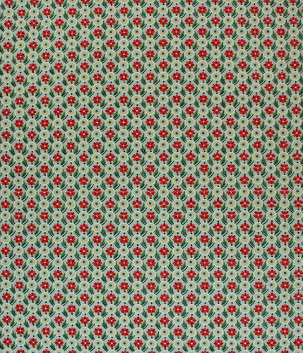 1940s Vintage Wallpaper Red and Yellow Floral Geometric on Green