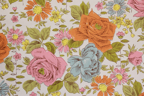 1970s Vintage Wallpaper Orange and Blue Roses
