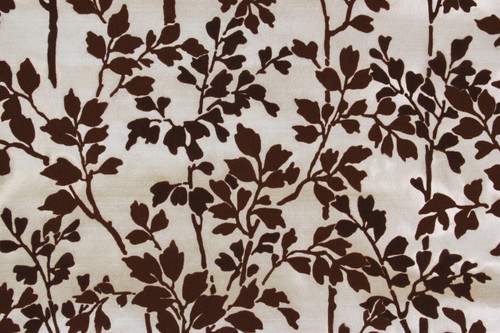 1970s Vintage Wallpaper Brown Flocked Leaves Stems