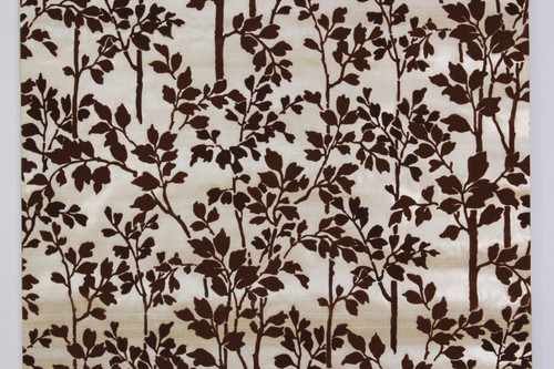 1970s Vintage Wallpaper Brown Flocked Leaves Stems