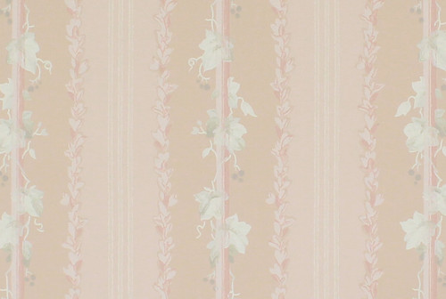 1950s Vintage Wallpaper White Leaves on Pink Stripe
