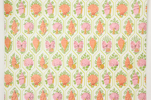 1970s Vintage Wallpaper Pink Orange Sea Shells