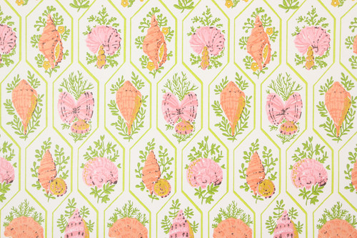 1970s Vintage Wallpaper Pink Orange Sea Shells