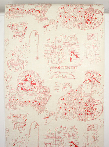 1970s Retro Vintage Wallpaper Red Bain Bathroom Shower