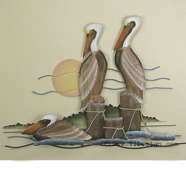 Pelican Trio Coastal Wall Sculpture, Beach Bird Decor, & Nautical