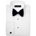 White Pleated Laydown Tuxedo Shirt by Perry Ellis