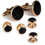 Black Cufflinks and Studs With Gold Trim