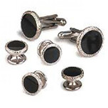 Faux Black Onyx with Silver Trim Cufflinks & Studs