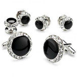 Black Onyx with Rhinestone Studded Cufflinks and Studs