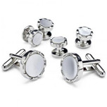 Mother of Pearl with Brushed Silver Cufflinks and Studs