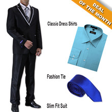Figlio Lontano Slim Fit Suit Black-White + Shirt + Tie