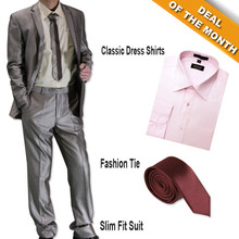 Figlio Lontano Slim-Fit Suit Light Brown + Shirt + Tie