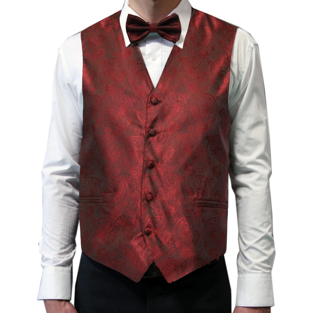 burgundy tuxedo vest and tie