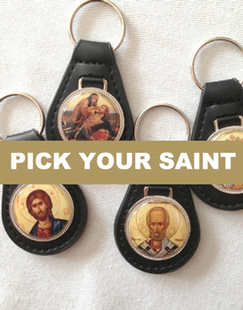 Pick-Your-Saint Leather Icon Keychain Pick-Your-Saint Leather Icon Keychain