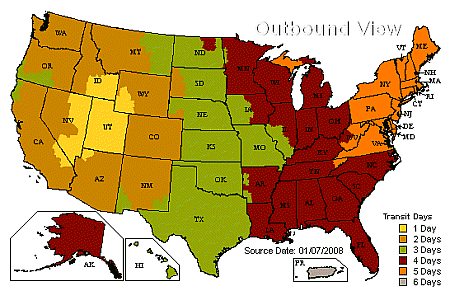 UPS Shipping Zone / Delivery Day Map map-0567x.gif