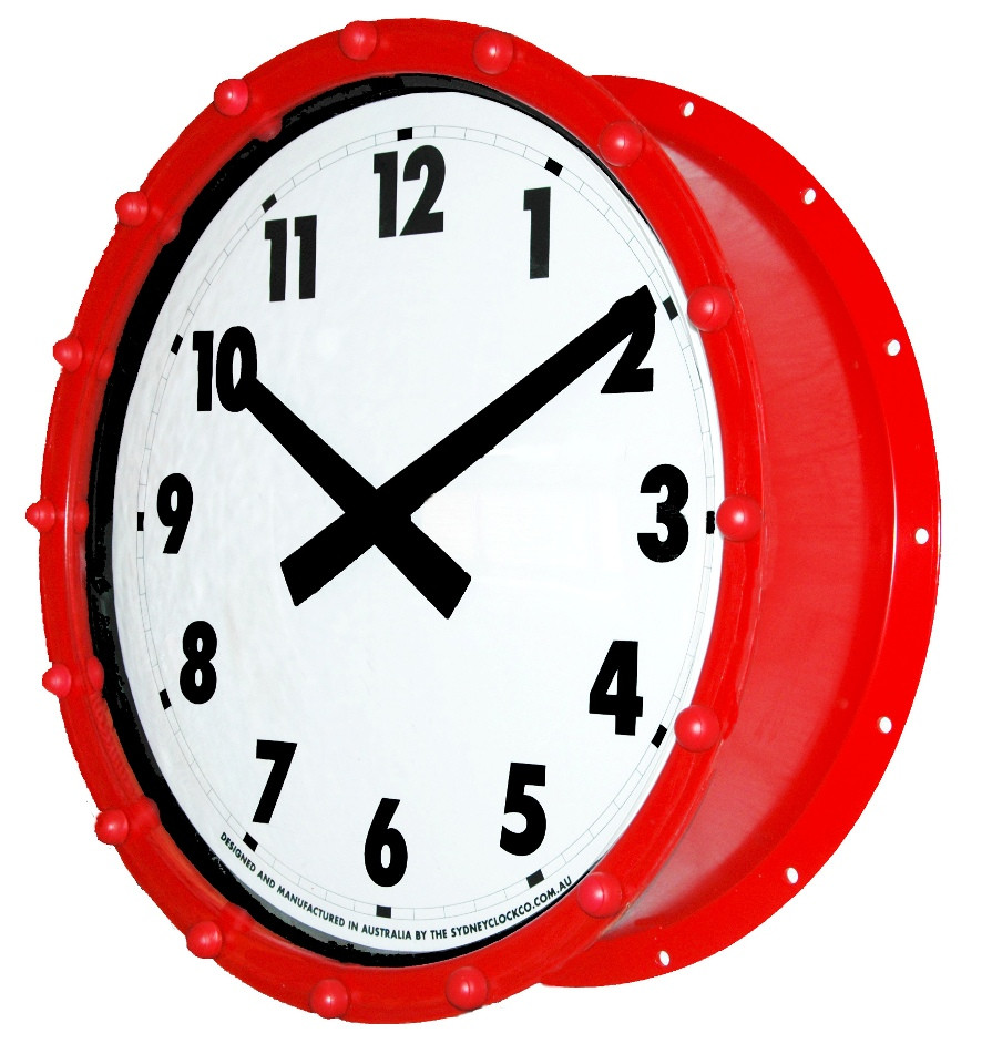 Huge (840mm !) modern indoor or outdoor wall clock with clear dome