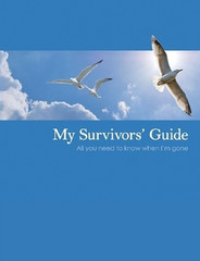 My Survivors’ Guide is the ultimate organizing tool for yourself and for your loved ones. You will be surprised at how many important details can be recorded in My Survivors’ Guide. Here’s a partial list: All the people to contact immediately; email and online accounts, social media sites, usernames and passwords; location of important documents, financial records and valuables; suggestions for obituary, funeral and burial; financial benefits information; plans for care of children and pets; and to whom or where possessions could/should go. Begin completing your guide as soon as it arrives. You'll feel better and your loved ones will appreciate your thoughtfulness.