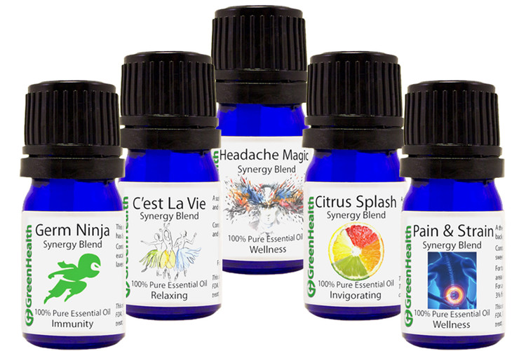 GreenHealth Synergy Oil Trial Set 5ml (Free Shipping) Germ Ninja, C'est La Vie, Headache Magic, Citrus Splash, Pain & Strain