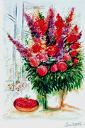 Marc Chagall Signed Bouquet With Bowl Of Cherries W/coa