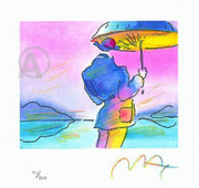 Peter Max Hand Signed Umbrella Man Lithograph W/coa Nr!