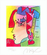 Peter Max Rare Lady Profile Iv Hand Signed Litho W/coa