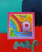 Peter Max SIGNED w/COA Bright Sailboat & Heart Mixed Media Acrylic & Lithograph