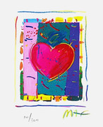 Cool Peter Max SIGNED with COA Heart Series IV Ltd Ed Lithograph 5" x 4"