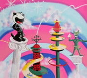 Beautiful Felix on a Pedestal, Ltd Ed Silk-screen, Kenny Scharf - Large!