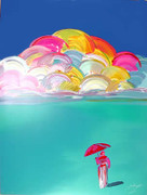 Stunning Umbrella Man with Rainbow Sky Serigraph, Peter Max - Signed