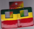  Red, Green & gold...Large Rasta Rectangular Metal Earring