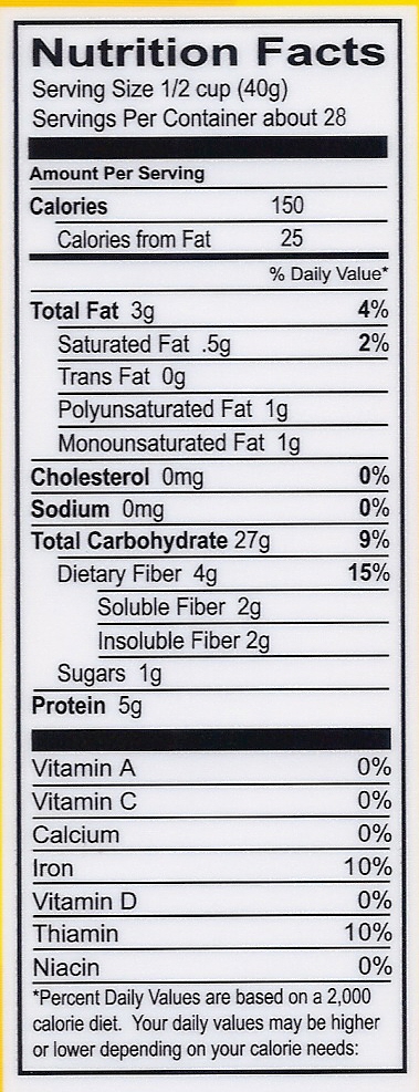 Quaker Oats Oatmeal Nutrition Label - NutritionWalls