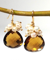 Cluster Earring in Whiskey or Beer Quartz