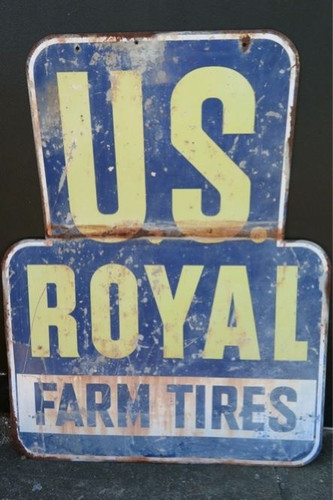 c1950'S US ROYAL FARM TIRES VERY LARGE DOUBLE SIDED ADVERTISING SIGN. 1.38m x 1m