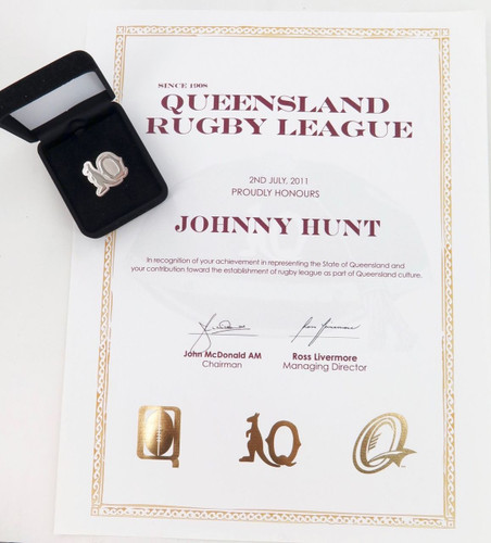 VERY RARE QLD RUGBY LEAGUE REPRESENTATIVE AWARD & BADGE. J HUNT “LEWIS OF 1924"