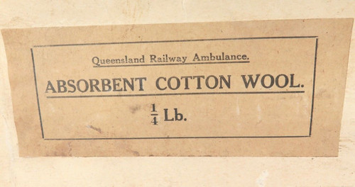 Rare early 1900s QLD Railway Ambulance absorbent cotton wool 1/4lb box & contents