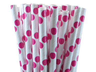 Hot Pink Dots Paper Straws