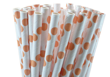 Peach Polka Dot Paper Straws