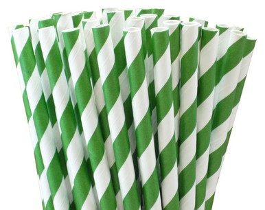 Dark Green Striped Paper Straws