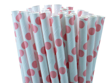 Coral Pink Polka Dot Paper Straws