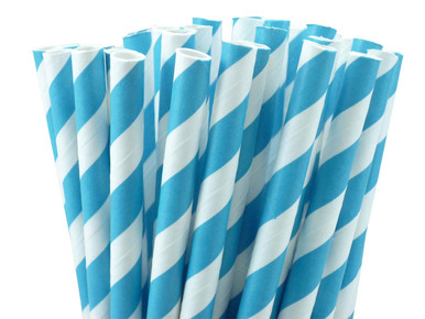 Turquoise Blue Stripes Paper Straws