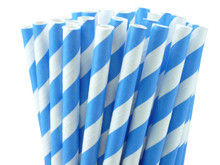 European Blue Striped Paper Straws