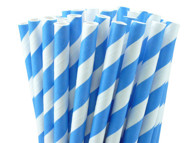 European Blue Striped Paper Straws