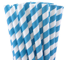 Jumbo Paper Straws - Turquoise Blue Stripes