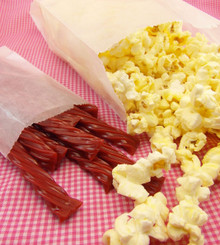 Popcorn in Medium Glassine Bags.
Licorice in 3" x 5 1/2" Glassine Bags